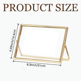 Odowalker 2 Pcs Gold Floating Picture Glass Photo Frame, Glass Gold Home