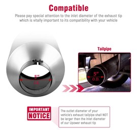 Upower 5" Inlet 10" Outlet Exhaust Tip 5 to 10 Inch 18" Long Diesel Exhaust Tailpipe Tip Stainless Steel Rolled Edge Bolt-On Diesel Pipe Universal For Car Truck
