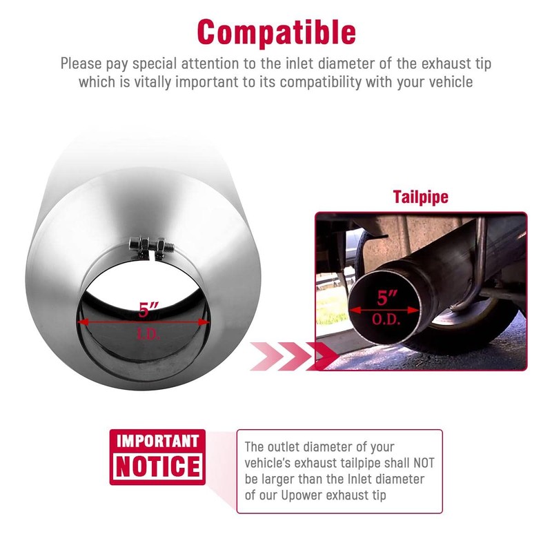 Upower 5" Inlet 10" Outlet Exhaust Tip 5 to 10