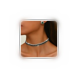 Janiasly Vintage Emerald Crystal Choker Necklace and Earrings Set Elegant Rhinestone Green Gemstone Stud Earrings Collar Necklace Dainty Sparkly Bridal Wedding Statement Jewelry, one size, Crystal, No