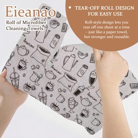 Eieanao Coffee Microfiber Cleaning Cloth Roll-Americano Cleaning Cloth, Americano Tear-Away Reusable Paper Towel for Kitchen Bar, Coffee Lover Gifts for Women, 20 Sheets-9.84x9.84inch