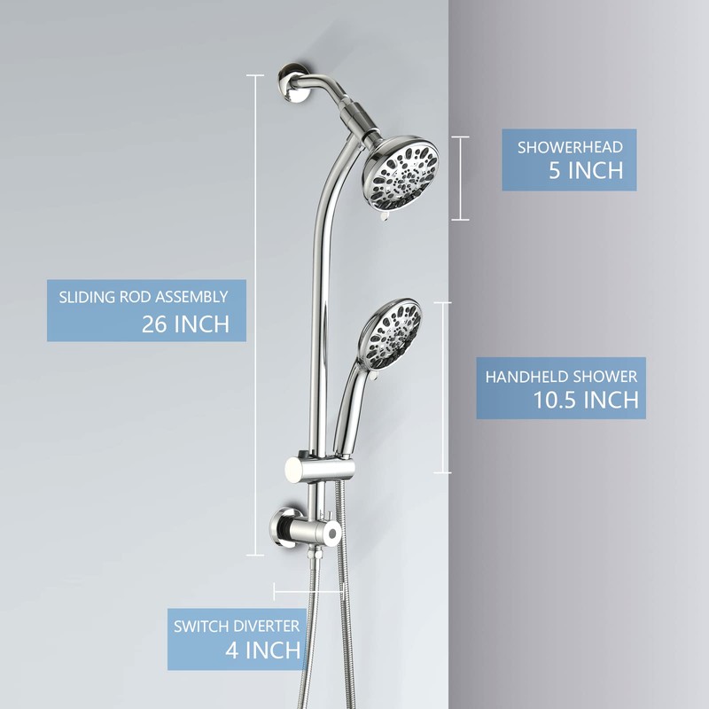 UCLIMAA High Pressure 48-Settings Shower Head with Handheld Shower,Drill-Free 3-Way