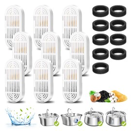 Cat Water Fountain Filters, 9 Pack Replacement Filters & Replacement Pre-Filter Sponges for Stainless Steel Pet Fountain with Water Level Window, Fountain Carbon Filters for Dog Water Dispenser Bowl