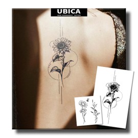 UBICA Large Semi Permanent Tattoo 2 Sheets | Sunflower Design Lasts 2 Weeks, Waterproof & Realistic Floral Tattoos for Women Spine Arm, Non-Reflective, Develops Fully in 48H