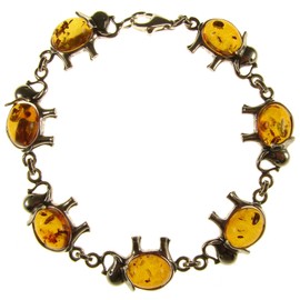 8" inch/20cm Baltic amber and sterling silver 925 ladies' cognac elephant bracelet