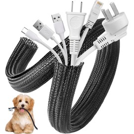 6M Cable Storage Sleeve, Braided Cable Cover, Diameter 0.5 inch (13 mm), Cord Cover, DIY Cut, Wire Management, Insulation, Dustproof, For Home/Office, Cable Protector, Animal Bite Prevention, (Black,