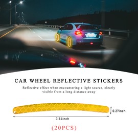 Gasedin 20 PCS Reflective Car Wheel Stripe Stickers, Self-Adhesive Strips Wheel Hub Reflective Decal, Night Safety Warning Fluorescent Tire Rim Decor for Auto, Car Accessories (Yellow)