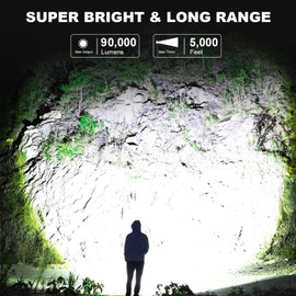 LBE Rechargeable Spotlight, Super Bright 90,000 Lumens Led Flashlight Handheld Spot Lights Outdoor with Cob Light, 10000ɱAh Long Lasting Large Spotlight for Hunting Boating Camping