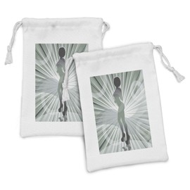 Ambesonne African American Fabric Pouch Set of 2, Afro AmericWomin High Heels Silhouette with Ray Background Pattern, Small Drawstring Bag for Toiletries Masks and Favors, 9" x 6", Black