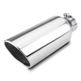 LCGP 4" inlet Universal Diesel Exhaust Tip 7" outlet 18" Long Tail Tip, Polished & Rolled Angle Cut, Bolt-On,Stainless Steel