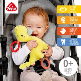Fehn Activity Toy Dino – Motor Skills Toy with Attachment Ring – Baby Toy with Gripping Elements – Baby Toy to Grab & Discover – Cuddly Toy for Babies and Toddlers from 0+ Months