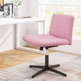 COSTWAY Criss Cross Legged Chair, Modern Armless Desk Chair w/Wide Seat & 120°Rocking, Height Adjustable Computer Task Chair No Wheels, Padded Swivel Vanity Chair for Home Office (Pink)