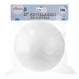 Mega Crafts White Poly Craft Foam 12 Inch Ball, Durable, Solid Polystyrene Balls for Arts & Crafts, Ornaments, School Projects, Knitting & Party Favors, Great for Kids, Teachers & Artists