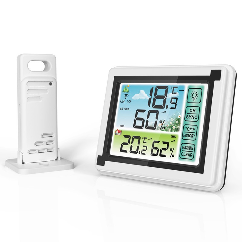 Indoor Outdoor Wireless Thermohygrometer Temperature Humidity Monitoring Weather Clock Digital