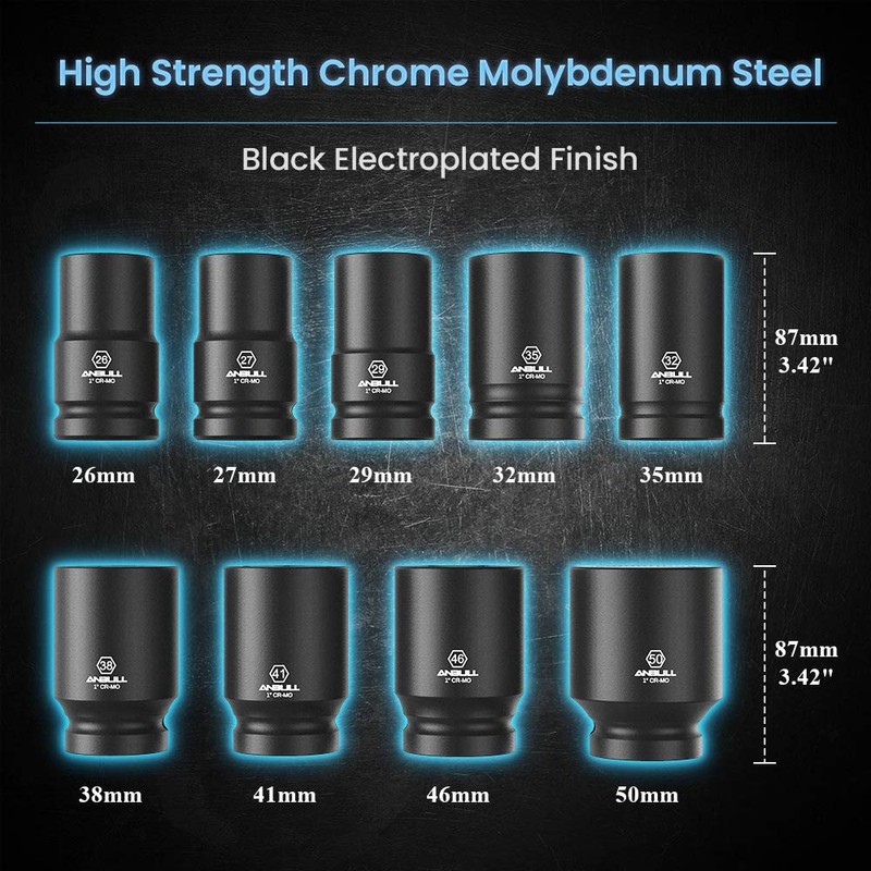 Anbull 1 Inch Drive Deep Impact Socket Set, 9 Pieces