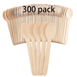 HAKZEON 300 PCS 16CM Disposable Wooden Spoons Set, Natural Birch Wood Spoons Bulk for Serving Salad, Party, Camping, Food Service Use