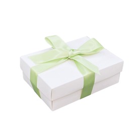 White Gift Box with Lid | Pick Your Ribbon Colour | Small Flat-Packed Gift Boxes for Presents, Birthday or Baby Gifts | Size 148x105x50mm (Sage Ribbon 63)