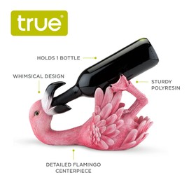 True Flirty Flamingo Polyresin Wine Bottle Holder, Perfect for Kitchen Decor, Wine Accessories, Wine Bar Decor, Holds 1 Standard Wine Bottle, Set of 1