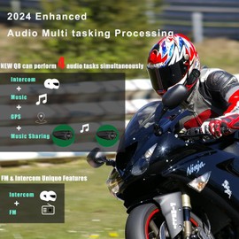 Q8 Motorcycle Helmet Bluetooth Headset, 230hours Standby, 6 Riders Mesh Communication Systems with Audio Multitasking, Music Sharing, Noise Cancellation, FM Radio, Loud Interphone -2 Pack