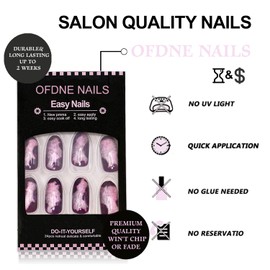 Purple Press on Nails Short Oval OFDNE Fake Nails False Nails with Designs Glitter Full Cover Glossy Glue on Nails Stick on Nails Reusable Acrylic Nails for Women Girls 24 Pcs
