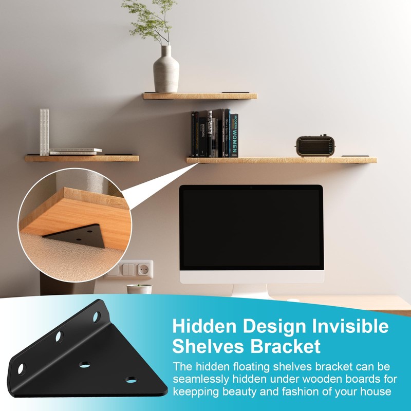 Pack of 4 Shelf Brackets, Invisible Shelf Brackets, Triangle Shelf