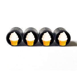 AutoValveCaps Ice Cream Cone Tire Valve Caps - Black Aluminum - Set of Four - Fits all Autos