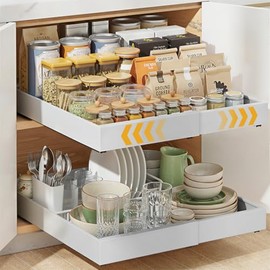 Housolution 2 Stück Teleskopschublade Ausziehbare Schublade Küche | 30cm bis 50cm Breite Erweiterbar, 52 cm Tief, Schrank Organizer Ausziehbar für Küchenschrank