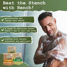 HENCH – Mens Soap Bar 3 Pack Natural Soap for Men Exfoliating & Moisturising No Palm Oil Free & No Harsh Chemicals Soothes Dry Irritated Skin Men's Gift Set (3pk GRH/LL/CC)
