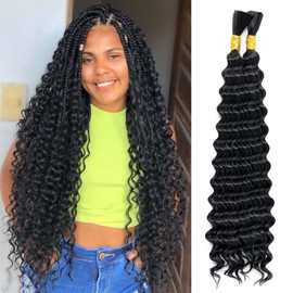 Dorsanee Deep Wave Bulk Hair for Braiding 26 Inch 2 Bundles 200g Natural Black Curly Braiding Hair for Boho Braids No Weft Wet and Wavy Braiding Hair Extensions (#1B,100g/bundle)