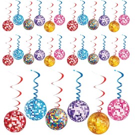 Disco Ball Party Decorations, 60PCS Hanging Swirl Decor, Dance Party Decorations for 70s Birthday Retro Garland (Colorful)