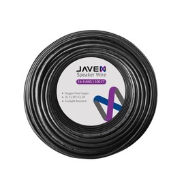 JAVEX 16/4 UL13 CL3R/CL2R Rated Speaker Wire (100FT), 16-Gauge AWG 4 Conductor Riser/in-Wall & Outdoor/In-Ground [Oxygen-Free Copper 99.9%], Black