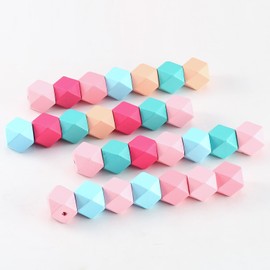 ToBeIT 60Pcs Wooden Beads Geometric Faceted Wood Beads Candy Color Wood Beads Bracelet Garland for DIY Craft Making（20mm）