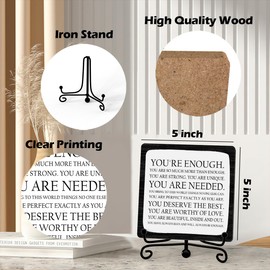 Inspirational Office Desk Decor, You Are Enough Sign, Motivational Gifts For Women Men, Desk Decorations For Office Home Living Room, Shelf Decor, Encouraging Gifts, Wooden Plaque With Stand (B13)