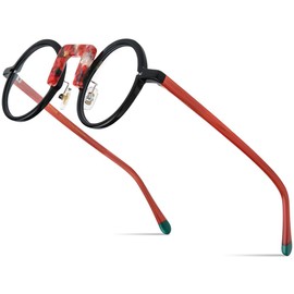 HEPIDEM Multicolor Acetate Glasses Frame Men Women Round Eyeglasses Optical Spectacles 9377 (9382 Red)