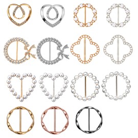 15pcs Metal Scarf Ring Clip,7 Styles Shirt Clip for Women,Waist Cinch Clips Buckle,Scarf Rings and Slides for Scarves,Clothing Accessories（Gold/Silver）