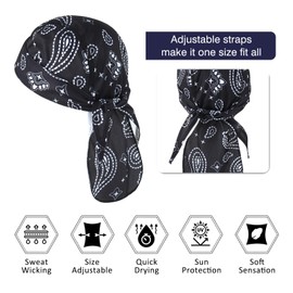 GERINLY 3 Pcs Do Rags for Men Skull Cap Breathable Bandana Hat Sweat Wicking Helmet Linner Beanie for Cycling Motorcycle (Paisley)
