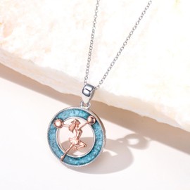 PROESS Cheerleader Gifts for Women Sterling Silver Turquoise Sport Cheer Necklace Cheerleader Pendant Jewelry for Women