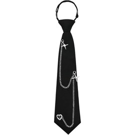 Black Ties for Women, Womens Tie with Punk Metal Chain 2.76'' Pre-Tied Necktie for Girl School Uniform Shirt Accessory - Color: Black-star