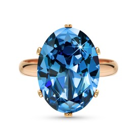 Linawe Aquamarine Ring Blue Cubic Zirconia Imitation Diamond Crystal Jewellery for Women Rose Gold, Birthstone Gemstone Adjustable Ring, Oval Rhinestone Chunky Boho Cocktail Dupes
