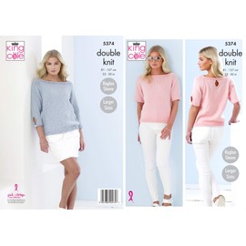 King Cole 5374 Knitting Pattern Womens Raglan Sweaters in Cotton Top DK