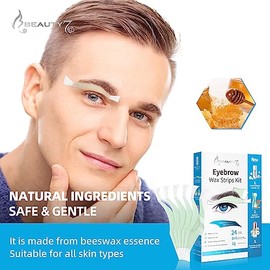 Beauty7 Tiras de cera de cejas para hombre, tiras de cera facial, tiras de depilación en casa, 24 piezas con aceite esencial de polvo de perlas para t