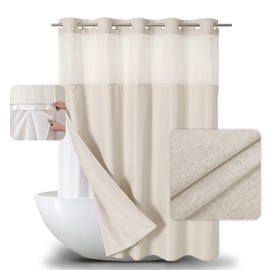 eachope Extra Long No Hooks Needed Linen Textured Shower Curtain with Snap-in Fabric Liner Set,Cream Hotel Luxury Decor Shower Curtains for Bathroom,Waterproof & Washable,71Wx86H