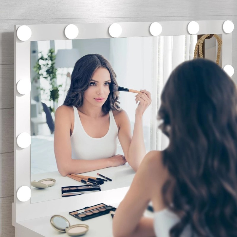 WAYES 90cm Vanity Desk Lighted Mirror Makeup Dressing Table W/