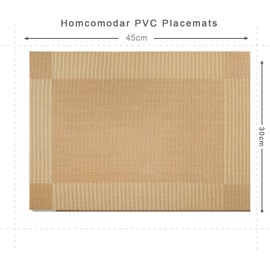 Place mats set of 6,Table Mats Heat Resistant Dining Kitchen Table Mats Washable Crossweave Woven Vinyl table mats set of 6 (11.8 in x 17.7 in) (Golden)