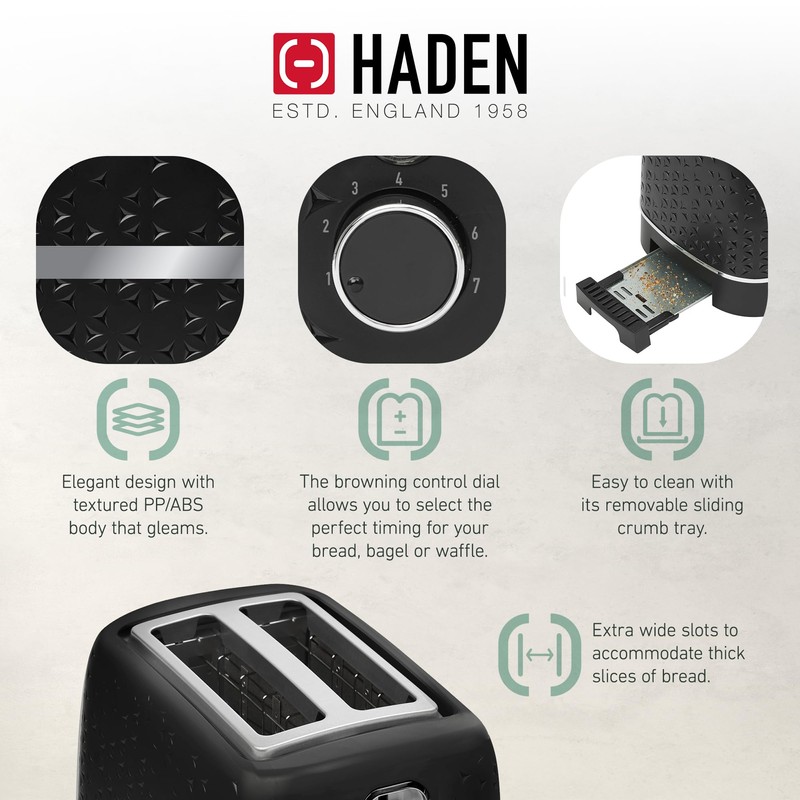Haden Starbeck 2 Slice Wide Slot Stainless Steel Toaster with