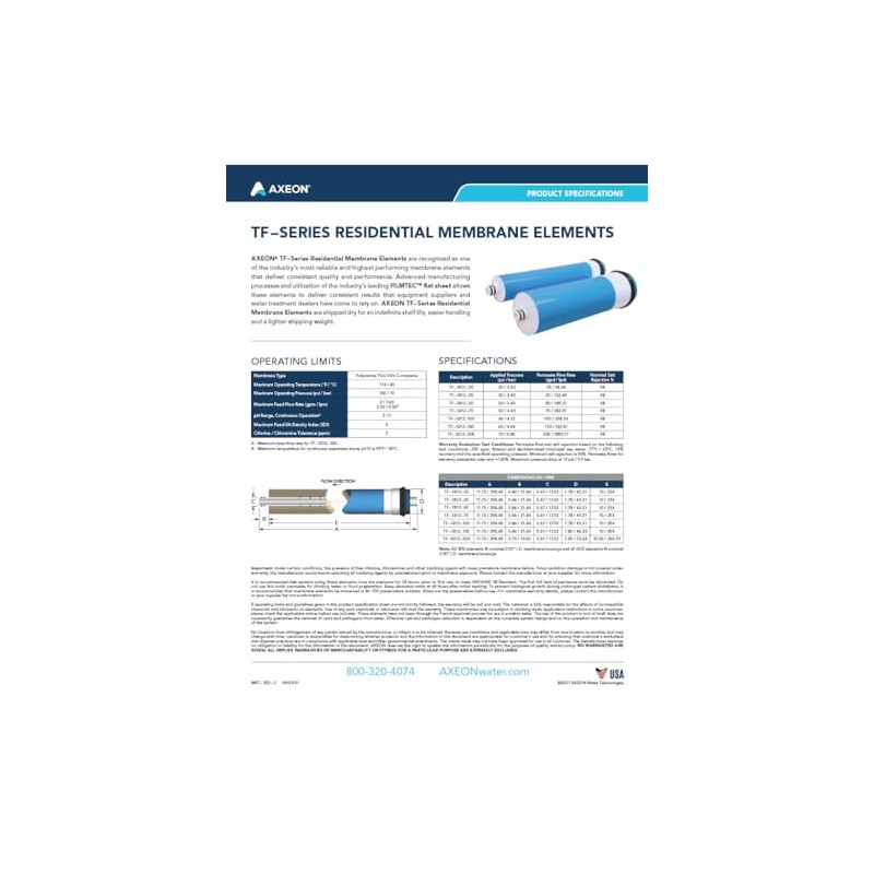 Axeon TF-1812 RO Membrane – Thin Film Composite TFC High