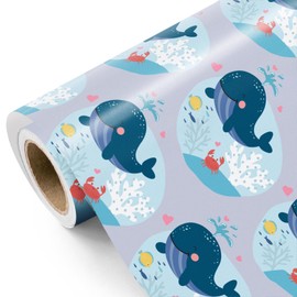 WRAPAHOLIC Ocean Wrapping Paper Roll - Mini Roll - 17 Inch x 9.8 Feet - Adorable Whale Dolphin Design for Boys Girls Kids Birthday, Baby Shower
