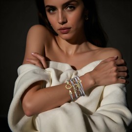 Aprilery 3 Pcs Cuff Bracelet for Women Wire Cable Bracelet - Gold and Silver Twisted Two Tone Bangle Gold Hook - Chain Circle Link Bracelets Jewelry Gifts (Set A)