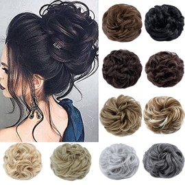 S-noilite Hair Bun Extensions Messy Wavy Curly 1 Piece Dish Donut Scrunchie Hairpiece Accessories Chignons Updo Ponytail Pony Tail Synthetic Hair Extension for Women Girl -1 Piece 55G Light Brown