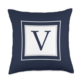 Monogram Letter V Alphabet V Initial Navy Blue Throw Pillow